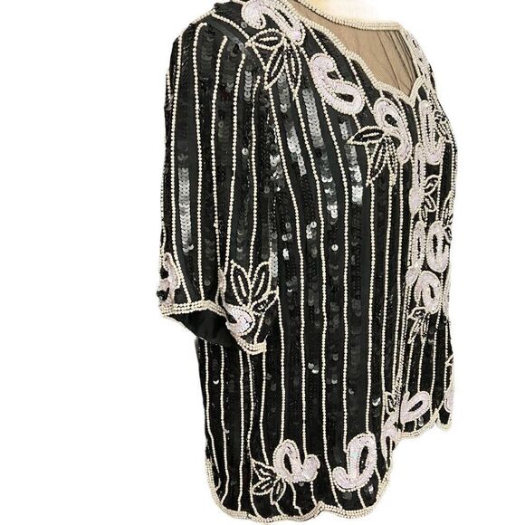Stenay Vintage Fully Beaded Sequined Silk Blouse / SZ: L - Picture 2 of 8